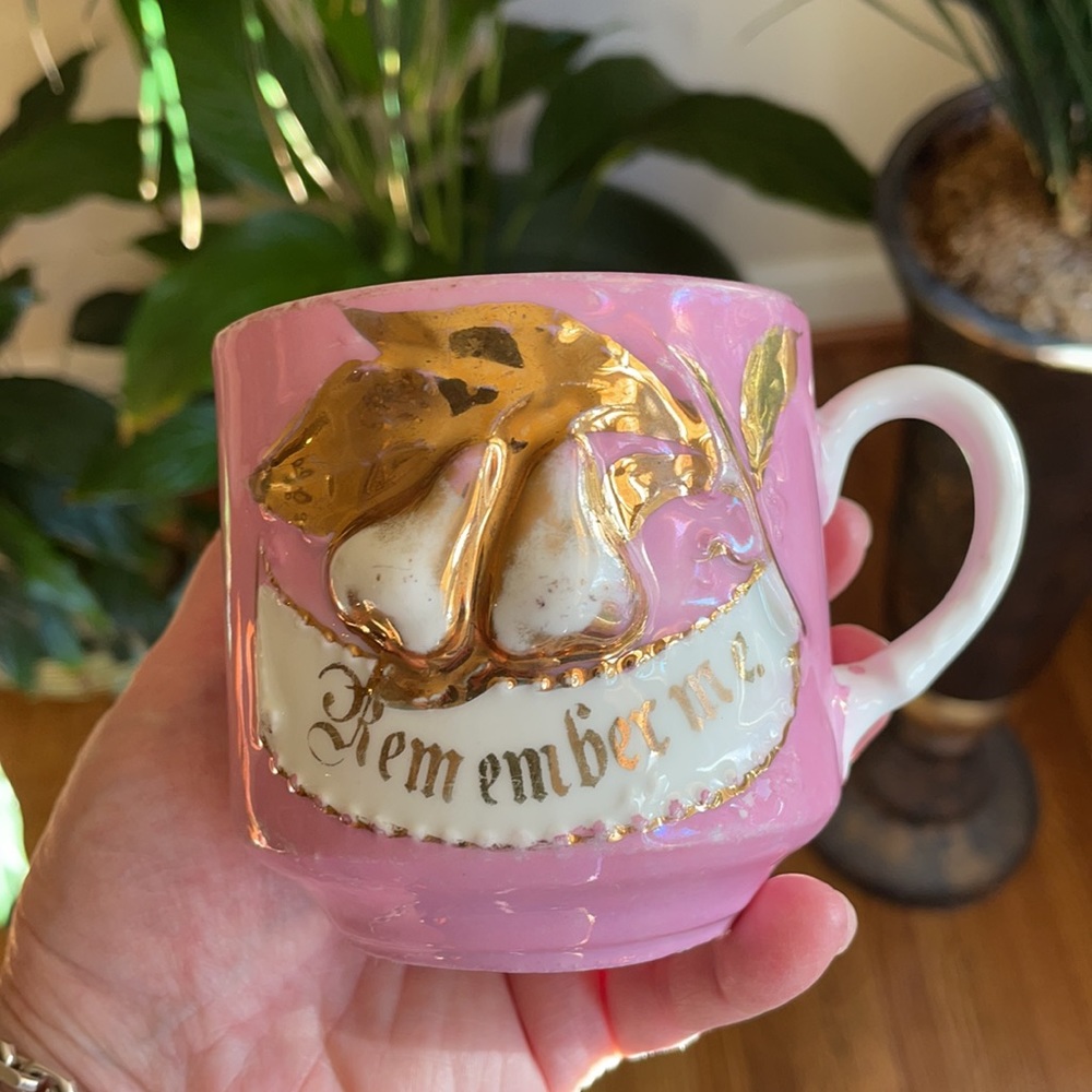 Antique German Lustre Remembrance Mustache Cup - Picture 4 of 9